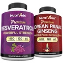 Nutrivein Premium Korean Panax Ginseng Supplement & Resveratrol Supplement Bundle: Hoge absorptie Resveratrol Capsules & Ginseng voor hersenen, verdedigingen, reparatie, & vitaliteit