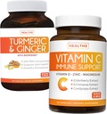 Bundel vitamine C Immune Support & Turmeric Curcumin - Dagelijkse ondersteuning: Immune + Joint Health - Immune Support - Vitamine C met zink (Non-GMO) & Turmeric Curcumin - Black Pepper Extract (Non-GMO)