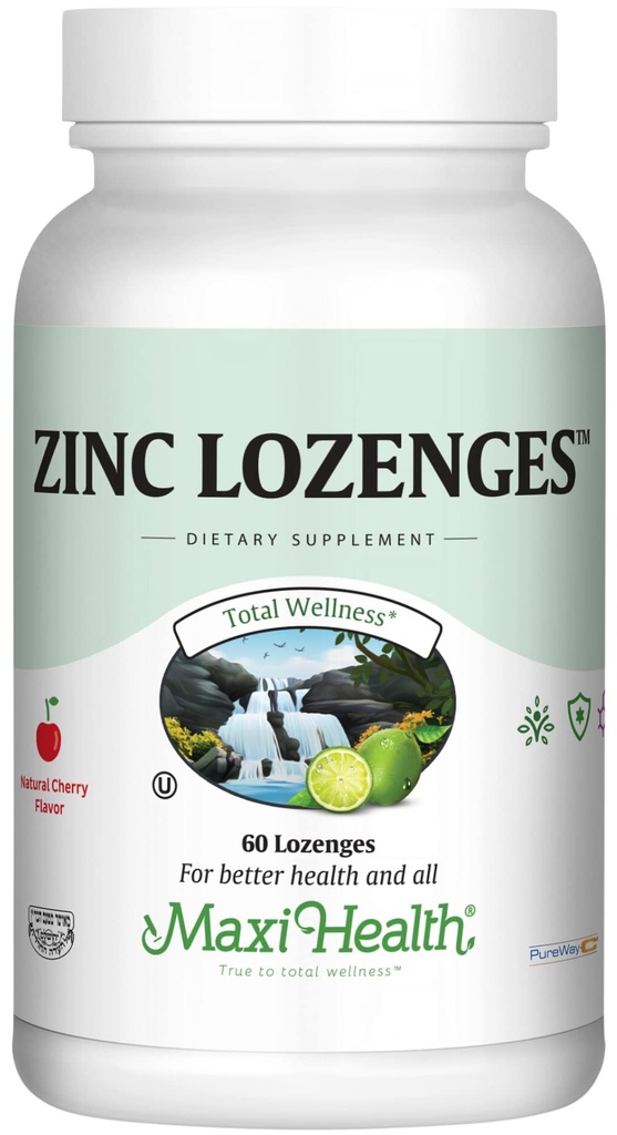 Maxi-Health Zink Lozen - Zink Citrate 10mg - met vitamine C - Cherry Flavor - 60 Kauwtabletten - Kosher