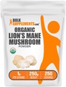 BulkSupplements.com Poudre de champignons bio Lions Mane - Poudre de champignons Lions, Supplément de champignons - Vegan & sans gluten, 1g par portion, 250g (8.8 oz) (paquet de 1)