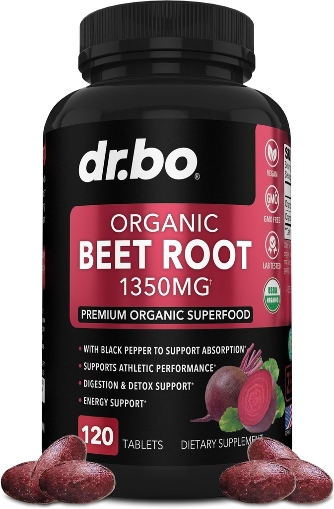 Biologische Beetwortel Capsules Supplementen - 1350mg Beetwortelpoeder Extract Pillen, Biologische Beetwortelpoeder Supplement, Super Nitric Oxide Beet Hoge Circulatie Totaal Vitaminen Ondersteuning - 120 Beet Tablets