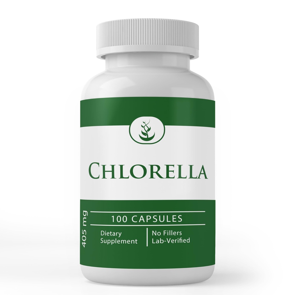 Ingrédients originaux purs Chlorella, (100 Capsules) Toujours Pure, Pas d'additifs ou de remplissages, Verifié en laboratoire