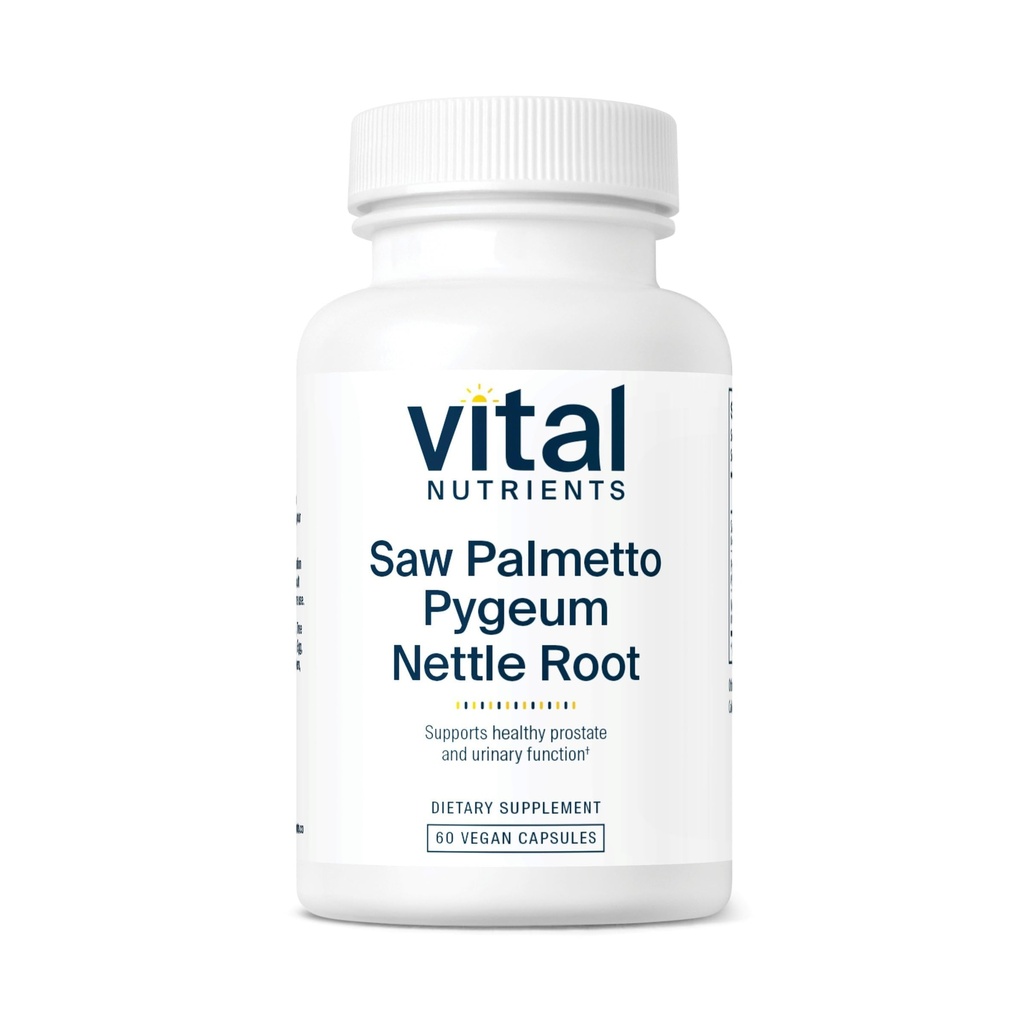 Vitale voedingsstoffen Saw Palmetto met Pygeum en brandnetelwortel - Vegan Saw Palmetto voor mannen Ondersteunt gezonde prostaatfunctie* - Gluten, zuivel, sojavrij - 60 capsules