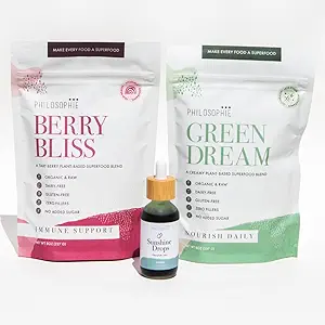 Philosophie Sunshine Drops, Green Dream, & Berry Bliss Bundle - Liquid Chlorofyl & Superfood Powder Blend - All Natural Plant Based 3pack