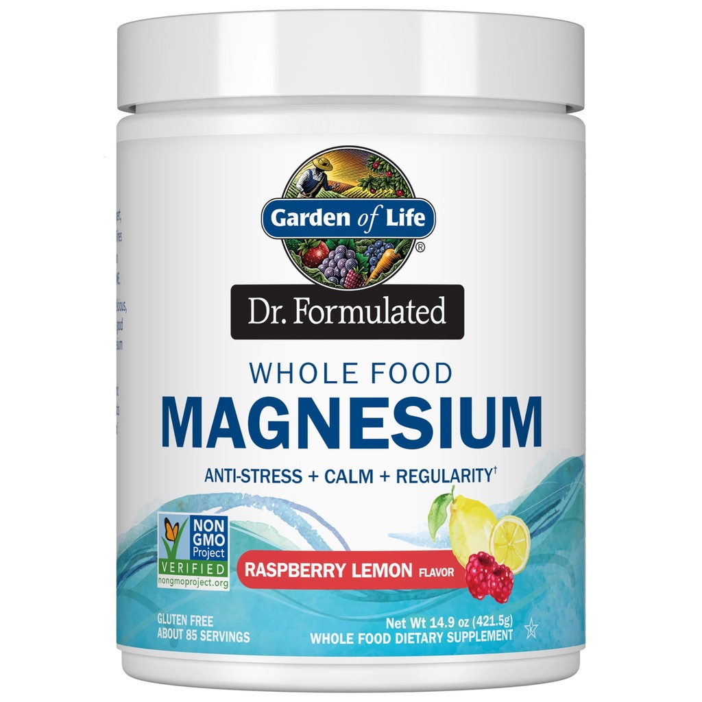 Jardin de la vie aliments entiers en poudre de magnésium, 421,5g - citron framboise, végétalien, sans gluten et sans sucre
