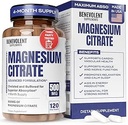 Premium Magnesium Citrate 500mg Capsules (Citrato de Magnesio) Hoge absorptie Formule Chelated Buffered Citrate ter ondersteuning van spijsvertering, bot, slaap- en spiergezondheid - 120 capsules