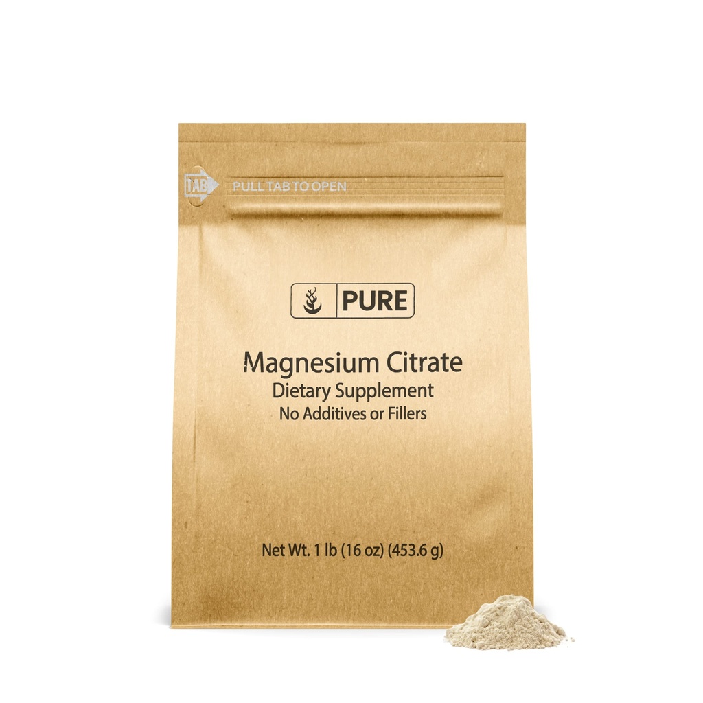 Ingrédients originaux purs Citrate de magnésium (1 lb) Supplément de magnésium, non aromatisé, Dissolves facilement