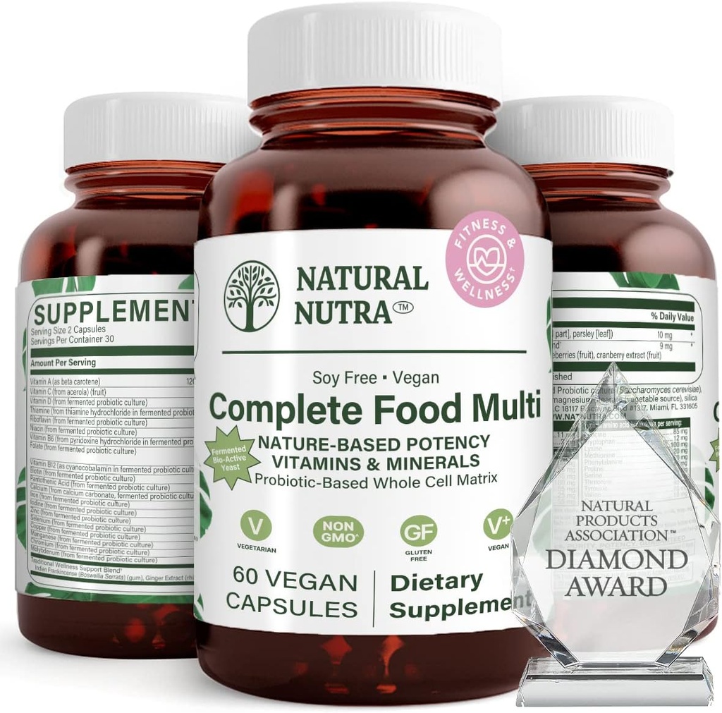 Natuurlijke Nutra Whole Food Compleet Multivitamine en Mineraal voor Vrouwen en Mannen, Energie Booster, Helpt Behoud Bone Health Supplement, Verbetert de hersenfunctie en de huid, helpen verbeteren Immuniteit 60 Capsules