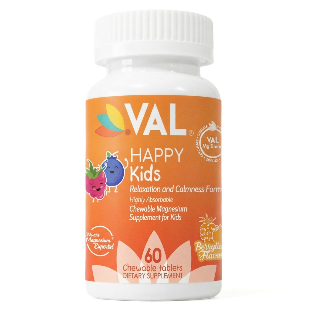 VAL Magnesium voor kinderen Hoge absorptie Magnesium voor Kalm, Ontspannen & Focus & Mg Glycinate, Citrate & Taurate met vitamine B6, D & C 