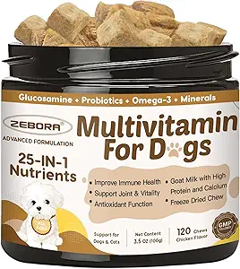 Honden Multivitamine met Probiotica - Honden Vitaminen en Supplementen - Multivitamine voor honden met Glucosamine, Omega 3 en Probiotica voor honden Digestieve Gezondheid, Immuniteit, Gezamenlijke, Hip, Huid en Coat