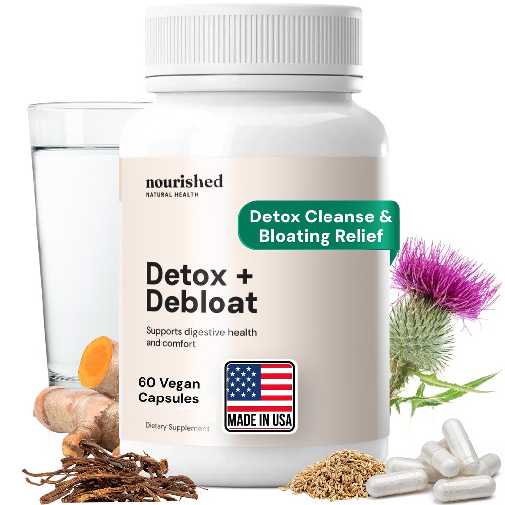 Gevoede natuurlijke gezondheid Detox + Debloat - Melkdistel & Dandelion Root Vegan Supplement voor vrouwen - Bloating Relief & Digestion Support - 60 capsules