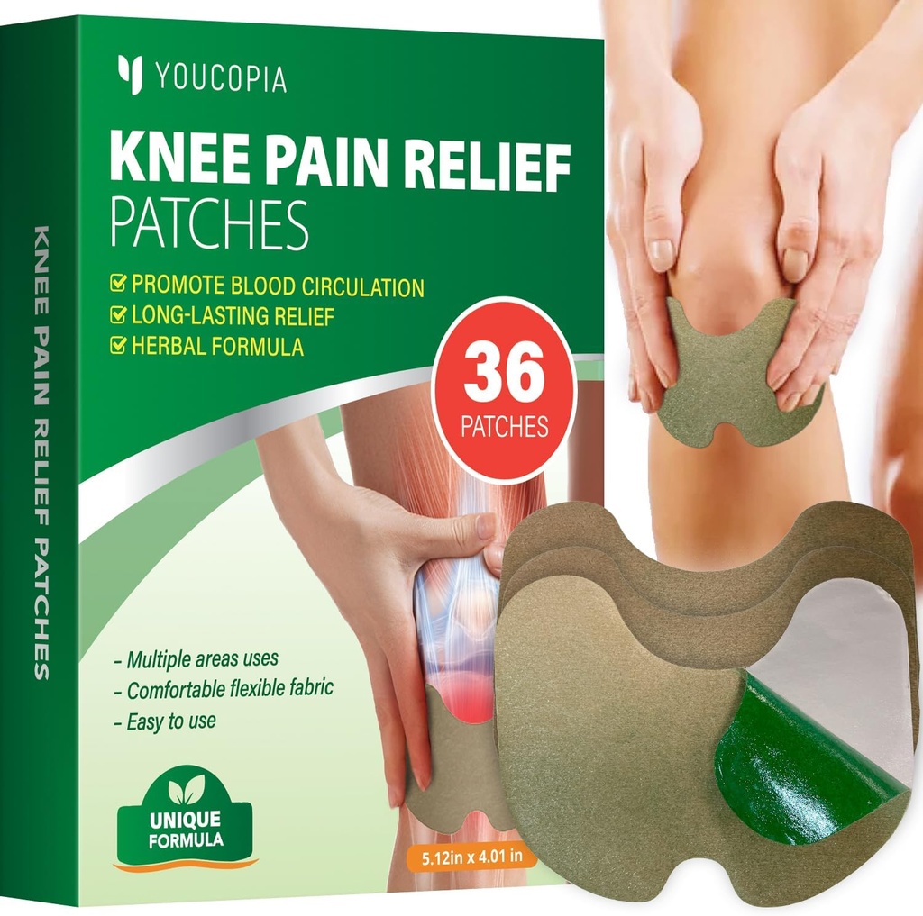 YOUCOPIA Knie pijnverlichting Patches: 36 Tel Natural Herbal Relieving Plak voor langdurige spier- en gewrichtshulp - Mugwort Artritis Heat Patches Kit