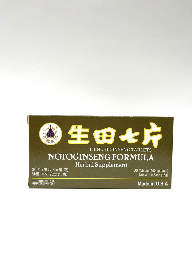 Lao Wei Notoginseng Formula - Tienchi Ginseng Tablets Kruidensupplement helpt bij het bevorderen van Circulatie & het lichaam algemeen Well Being 500mg 30 Tablets Made in USA