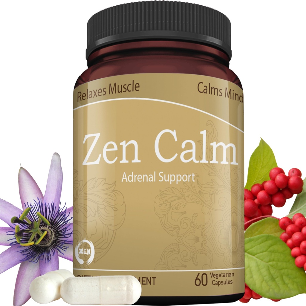 Zen Calm Stress Adrenal Support Supplement Organic Adaptogenic Herbs - Magnesium, B Vitamines, GABA & More to Support a Natural Calm. Niet-Drowsy. Niet-GMO (60 Veggiecaps)