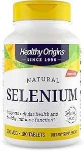 Gezonde oorsprong Selenium 200 mcg (Seleno Excellent, Gefermenteerd, Niet-GGO, Glutenvrij, Blaasondersteuning, Immuunfunctie, Cellular Support), 180 tabletten