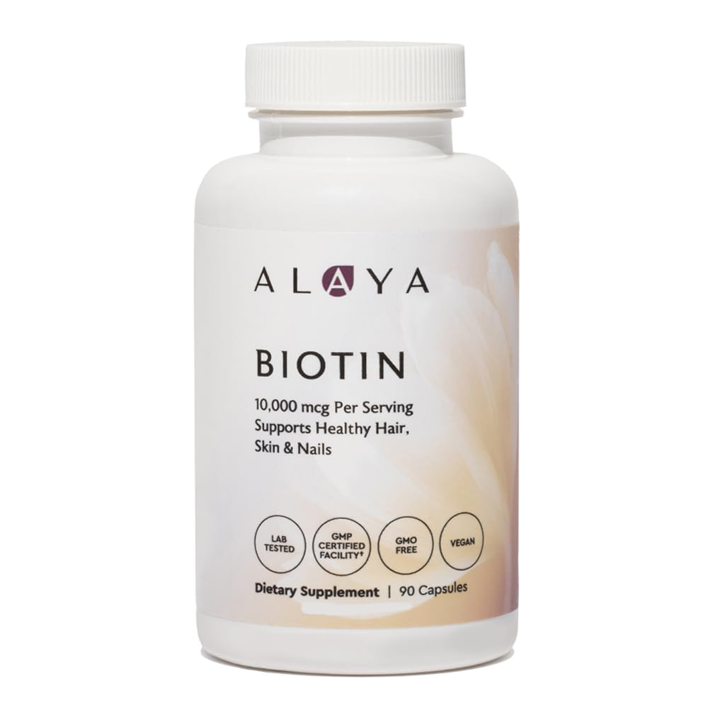 Alaya Naturals - Biotin 10.000 mcg, 90 Capsules - Ondersteunt gezond haar, huid en nagels