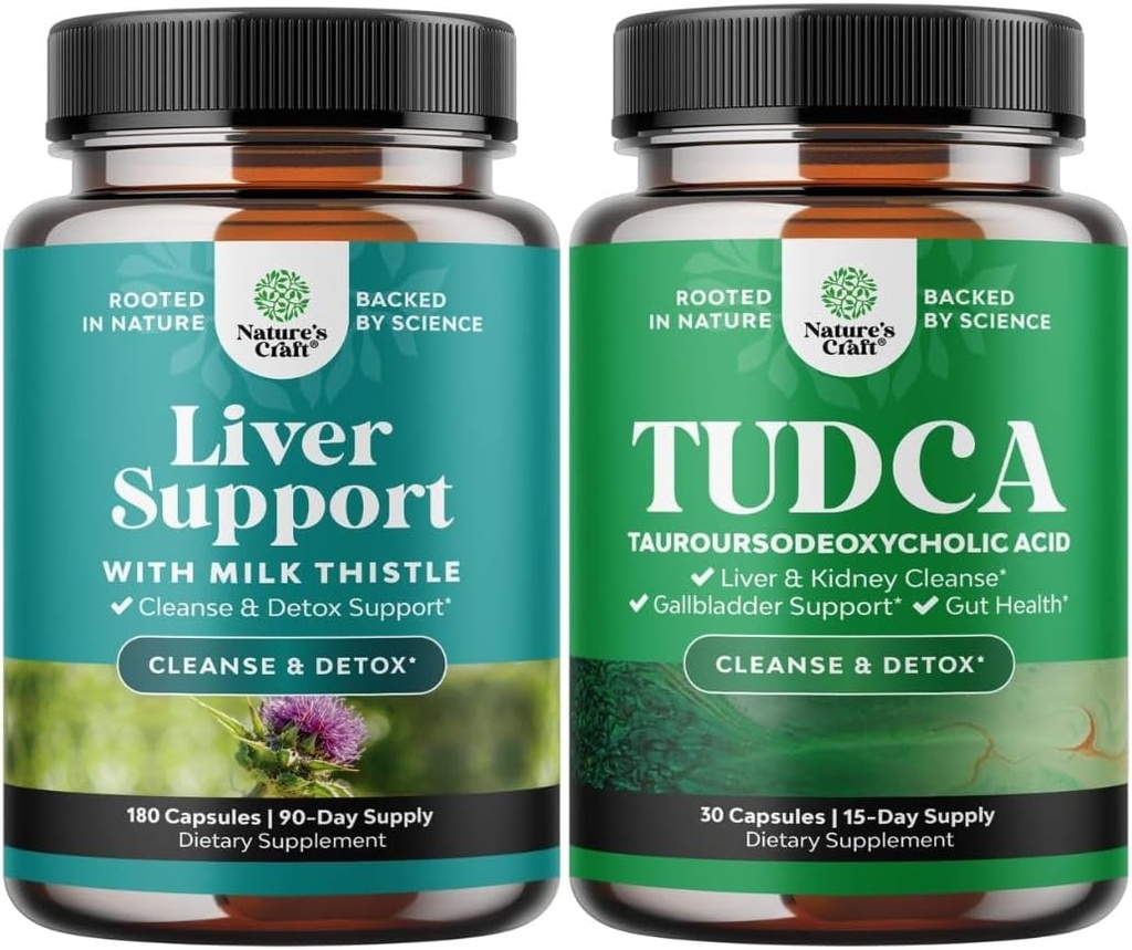 Bundle of Liver Cleanse Detox & Repair - Herbal Liver Support Milk Thistle Supplement and Advanced Bile Salt TUDCA Supplement - Extra Strength TUDCA 500mg per Serving Bile Salts for Gallbladder,Kidney