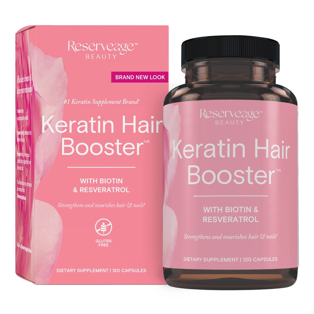 Reservering Schoonheid Keratine Hair Booster met Biotine & Resveratrol - Hair & Nail Growth Supplement voor vrouwen - Ondersteunt gezonde dikte & Shine met Biotine - 120 capsules (60 porties)