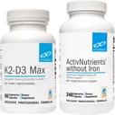 XYMOGEN ActivNutrients Without Iron (240 Capsules) + K2-D3 Max (60 Capsules) - Multivitamine for Energy and Mood Support with Vitamin D 5000 IE Capsules + Vitamine K2