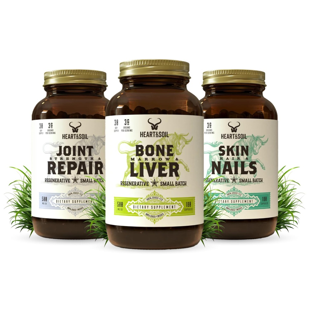 HEART & SOUL Joint & Mobility Stack 3 Items: Bone Marrow & Liver, Joint Strength & Repair, Skin, Hair & Nails for Full-Body Wellness, Collagen Support, Flexibiliteit, and Recovery