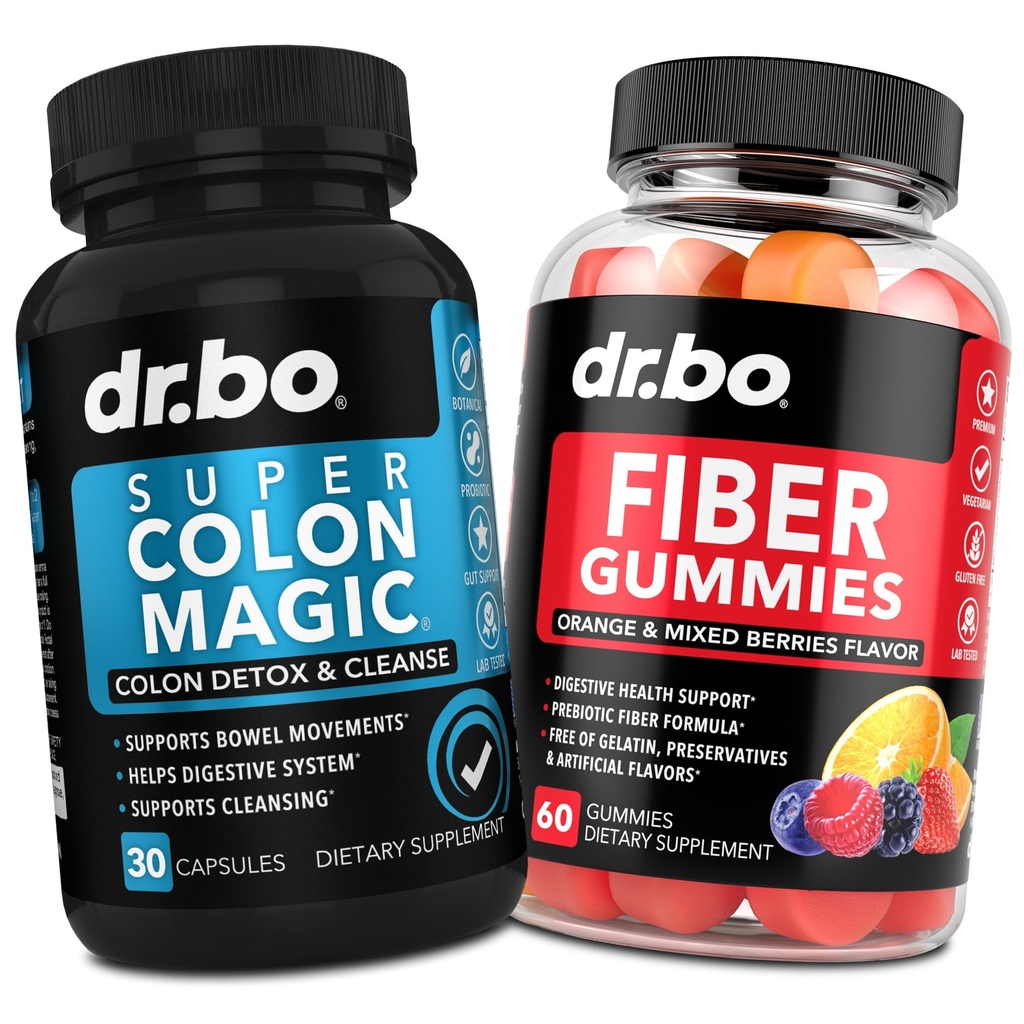 DR. BO Fiber Gummies & Colon Cleanse Supplementen - Smakelijke Gummy Prebiotic Fiber Supplement - Super Colon Magic Bowel Movement Ondersteuning voor Gut & Mtomach Reiniging