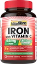 IJzersupplement 65 mg met vitamine C, maag vriendelijk Carbonyl ijzer, hoge potentie en absorptie, voor gezonde ijzer- en energieniveaus, ondersteunt rode bloedcelproductie, 120 tabletten