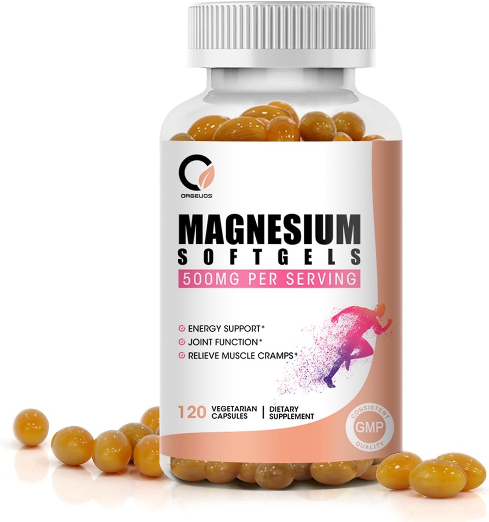 Magnesium Glycinate 500mg Capsules, Hoge Absorptie Pure Magnesium Glycinate Supplementen Softgels voor mannen & vrouwen, Ondersteuning Energie, Spier & Gezamenlijke Functie, Niet-GMO, Veganistisch, 120 Tel.