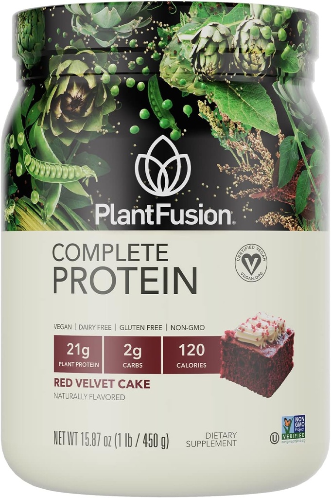 PlantFusion Complete Vegan Protein Powder - Plant Based Protein Powder with BCAAs, Digestieve Enzymes and Pea Protein - Keto, Glutenvrij, Sojavrij, Niet-Dairy, Geen Suiker, Niet-GMO - Red Velvet 1 lb