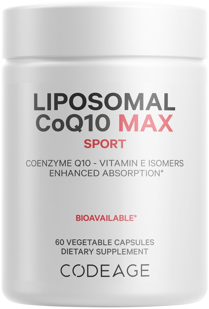 Codeage Liposomale CoQ10 Max Supplement - 250 mg Co-enzym Q10 met vitamine E-isomeren Tocoferolen - 2-maand levering - 1 capsule per portie - Liposomale levering - Non-GMO, Glutenvrije - 60 capsules