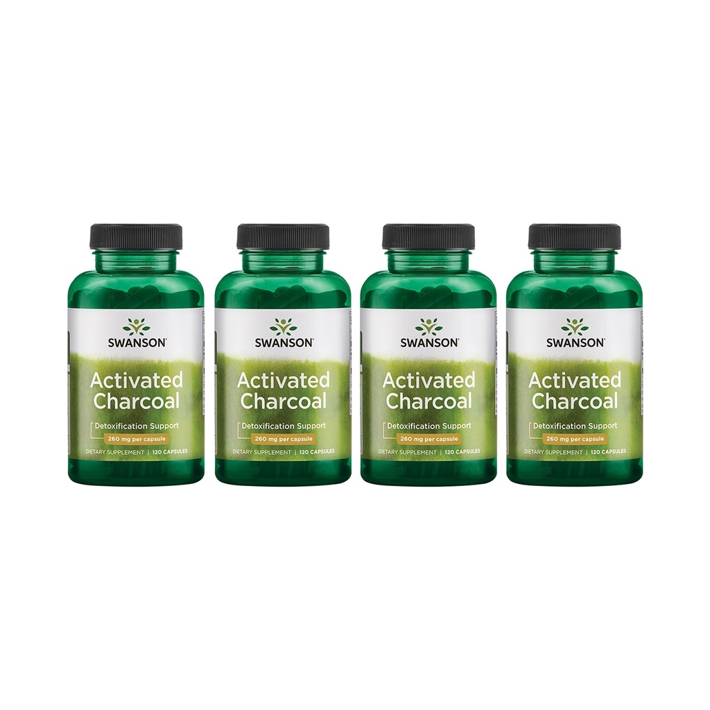 Swanson Geactiveerde Charcoal - Natural Supplement Ondersteuning van gezonde absorptie - Helpt w/Bloating & Handaining Bowel Regularity - (120 Capsules, 520mg per Serving) 4 Pack