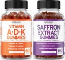 ADK Vitamine D3 K2 D (60 Gummies) K - 10 Supplément végétalien - Delicious Raspberry Flavor et Safran (60 Gummies) Suppléments Premium sans sucre pour les adultes - 5 en 1 Formule avancée - Vegan & USA Made