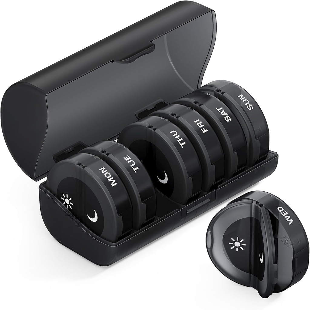 TookMag Pillen Organizer 2 keer per dag, Medicine Pillen Organisator, Weekly Pillen Organizers AM PM Pill Box, Grote Capaciteit 7 dagen pil Box voor Geneeskunde/Vitamine/Visolie/Supplements (Zwart)