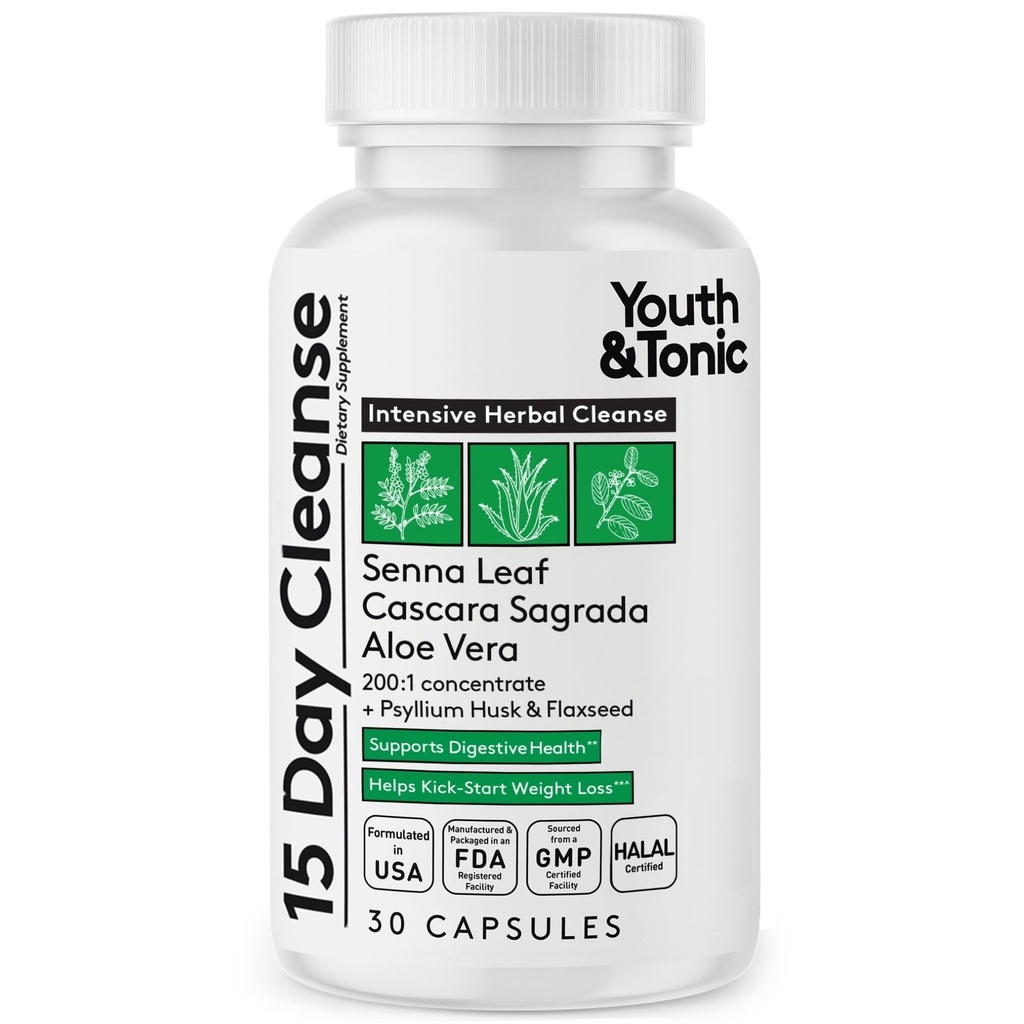 Nettoyage de 15 jours pour les jeunes et les toniques – Colon & Gut Cleanse Detox Reset for Plateaus, Belly Bloating & Regulatory, Digestive Health – for Women & Men, 30 pilules