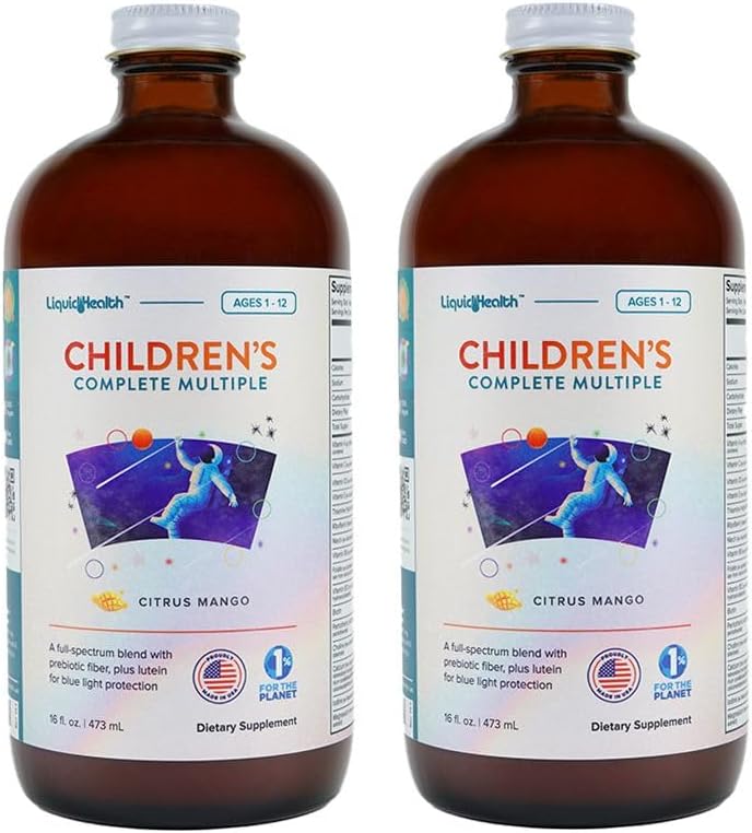 LIQUIDEHEALTH Kinderen Complete vloeibare multivitamine voor kinderen, peuters - Essentiële vitamines, voedingsstoffen en mineralen, Immune Support, Gut Health - Made in The USA, Vegan, Non GMO, Sugar-Free (2 Pack)