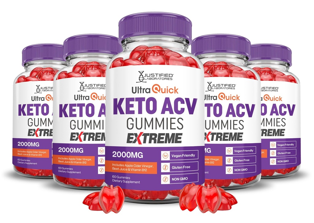 Laboratoires justifiés (5 Pack Ultra Quick Keto ACV Gummies Extreme 2000MG Ultraquick Keto Gummies vinaigre de cidre de pomme formulé avec du jus de betterave de grenade en poudre B12 Vegan Non OGM 300 Gummys