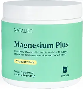 NATALIST Magnesium Plus 300 mg Drink Mix met Calcium & Vitamine D3 - Complete Whole Body Replenish & Relax Supplements for Women - Vegetarische, Glutenvrije Raspberry Flavor Powder - 15 Servings
