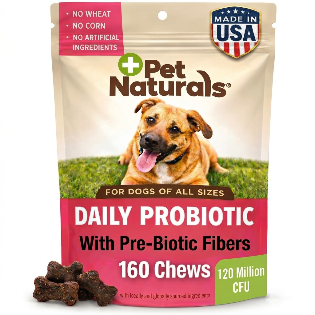 Animaux naturels Probiotique quotidien pour chiens, Arôme de canard, 160 Chews - 120M UFC Pré et probiotiques pour chiens Santé digestive, Santé Gut, Soutien immunitaire, Diarrhée, Allergies et Démangeaisons