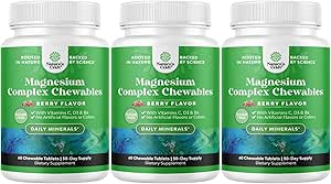 Sugar Free Magnesium Glycinate Chewable - Chewable Magnesium for Adults & Kids with Glycinate Taurate & Citrate Complex Plus Vitamins D3 B6 & C - Vegetarian Non-GMO & No Artificial Flavors (90 Day)