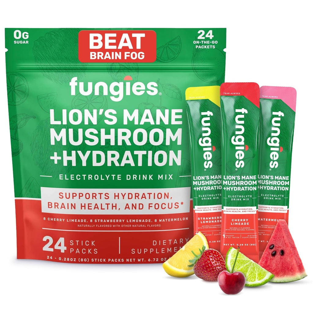 Schimmels Electrolyte Drink Mix met Lion's Mane Mushroom & Essential Electrolytes, 24 Variety Pack - Sugar-Free Hydration Supplement Powder for Adults for Brain Health & Focus - Mushroom Supplement