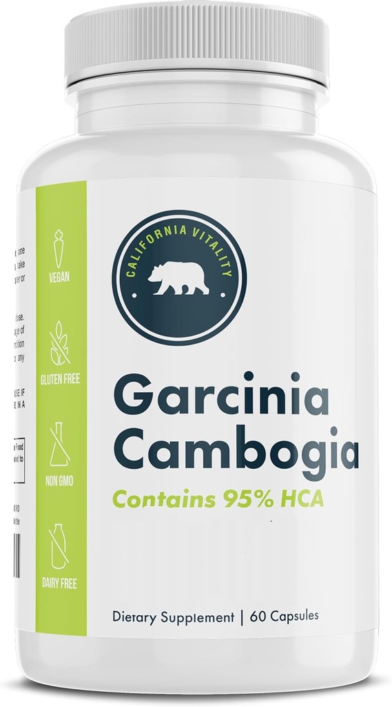 Garcinia Cambogia, 95% HCA 60 Capsules, avec chrome - Fabriqué aux États-Unis, végétalien, non-OGM, sans gluten et sans lait