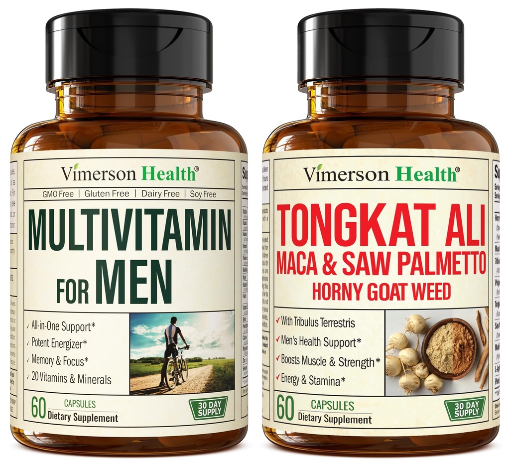 Vimerson Health Multivitamine voor mannen & Tongkat Ali voor mannen met geile geitenkruid, Maca Root Powder, Tribulus Terrestris, Saw Palmetto Extract