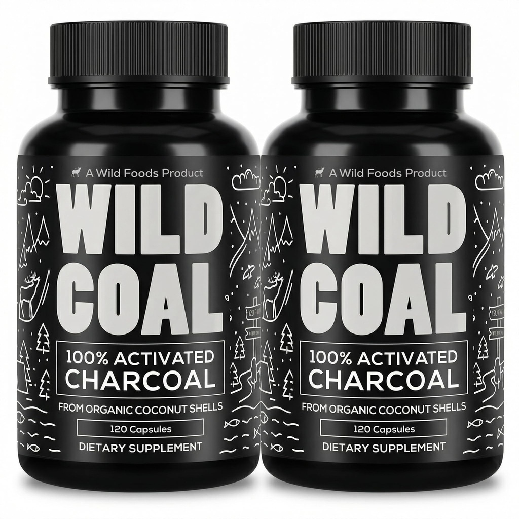Wild Foods Geactiveerde Charcoal Capsules 100% Organische Kokosschelpen Actieve Tablets voor Opgeblazen Relief 
