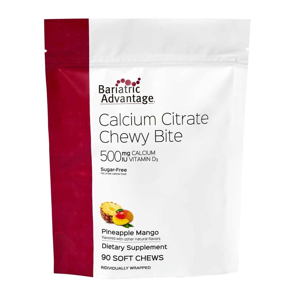 Bariatrische Voordeel Calcium citraat Chewy Bites 500 mg - Zeer absorbeerbaar & graafbaar - Vitamine D3 - gemakkelijk kauwbaar Calcium Supplement - Ananas Mango - 90 Tel.