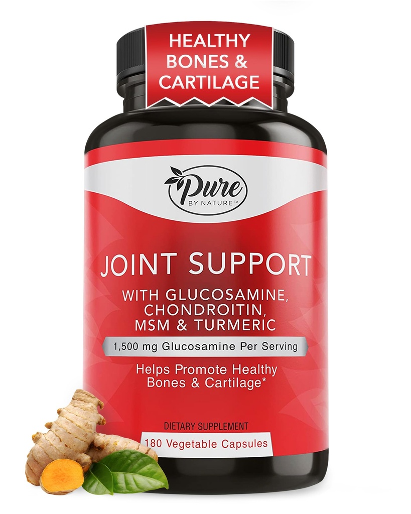 Pure by Nature Joint Support, Glucosamine met Chondroitin Turmeric MSM Boswellia Supplement, 180 Capsules