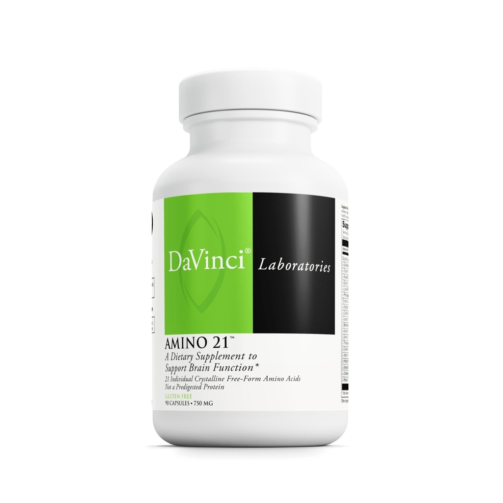 DAVINCI Labs Amino 21 - Ondersteunt hersenfunctie en spiermetabolisme* - Aminozuur Dieetsupplement met L-Glutamine, L-Lysine HCl, Tyrosine, L-Arginine en meer - Glutenvrije - 90 capsules, 750 mg