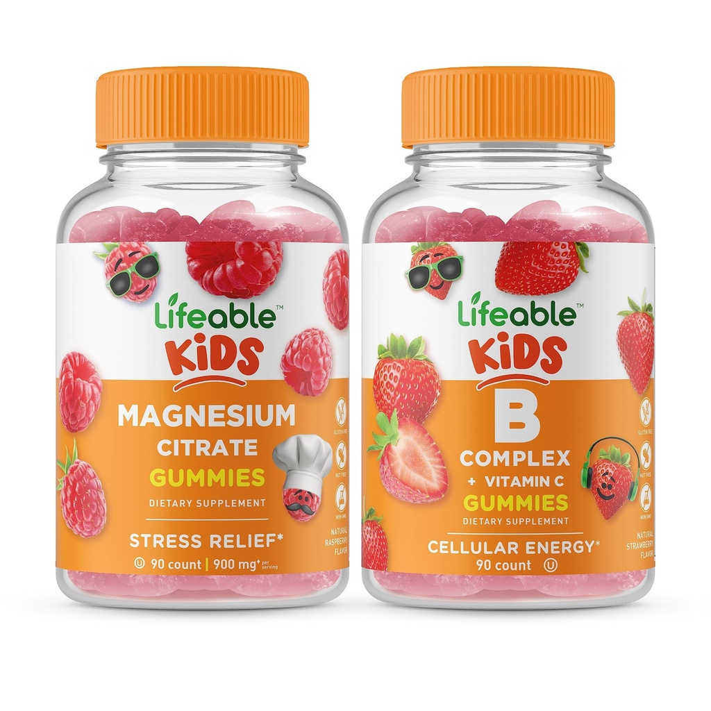 Levensvatbare Magnesium Kids + B Complex Kids, Gummies Bundle - Grote Proeverij, Vitamine Supplement, Glutenvrij, GGO-vrij, Kauwgom