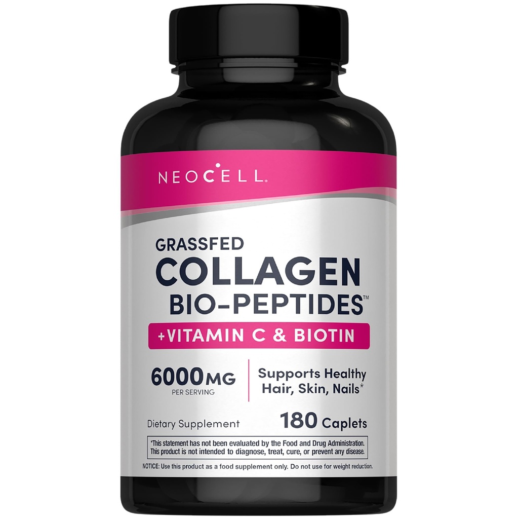 NeoCell Super Collageen met vitamine C en biotine, huid, haar en nagels supplement, Inclusief antioxidanten, tablet, 180 telling, 1 fles