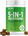 Pet MD 5in1 Honden Multivitamine - 30 Essentiële Vitaminen, Mineralen en Nutriënten voor de huid & Coat, Hip & Joint, Digestie, Immune & Senior Honden Vitaminen - Glucosamine, Omega 3 6 9, & Probiotica - 120 ct