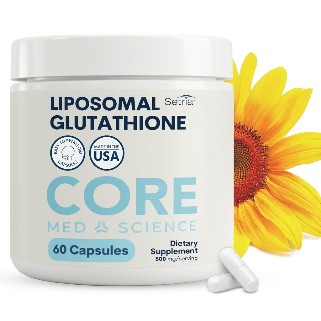 Core Med Science Liposomal Glutathione Setria 500mg Capsules - Physician Developed High Absorption Antioxidant Support for Liver, Skin, & Immune Health - 60 Capsules Non-GMO Made in USA