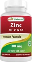 Best Naturals Zink 100 mg met vitamine C & D3 180 tabletten Glutenvrij en niet-GMO
